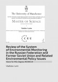 Review of the System of Environmental Monitoring in the Russian Federation and Former Soviet Union and Related Environmental Policy Issues. Thesis for MSc Degree, MCMXCVII