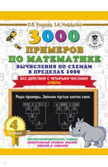 3000 примеров по математике. Вычисления по схемам в пределах 1000. Все действия с 4 числами. 4 класс